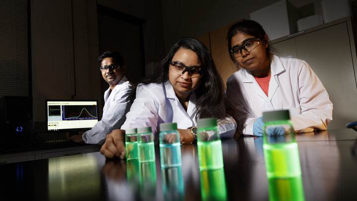 Shudipto Dishari (center), assistant professor of chemical and biomolecular engineering at the University of Nebraska–Lincoln, will present "The Magic of Chemistry" Oct. 21 at Morrill Hall.